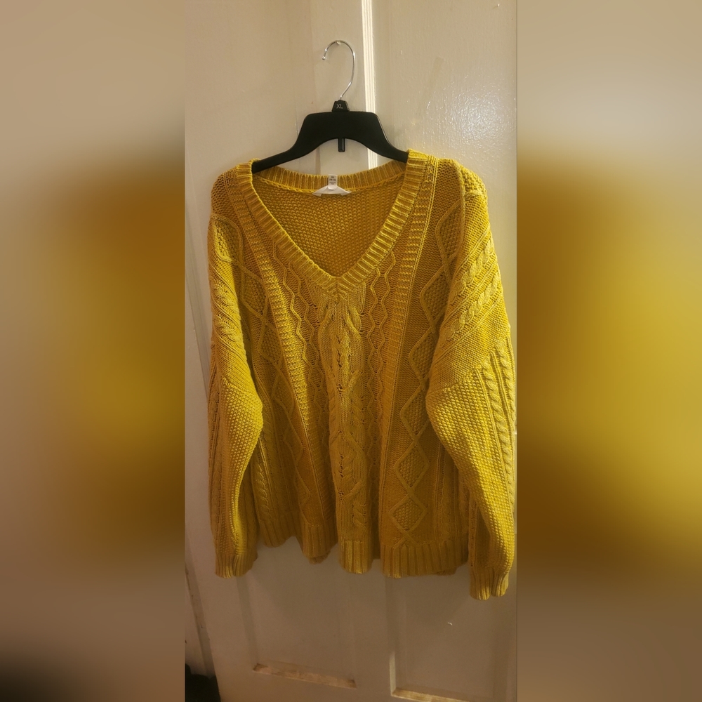 Yellow oversized knit v neck sweater